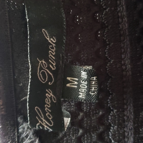 Honey Punch Strapless Black Cocktail Mini Dress Size M Textured Stretch Goth - Picture 3 of 7